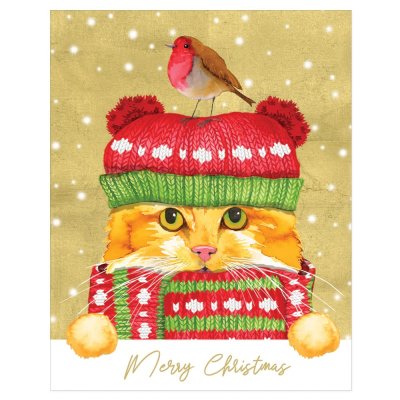 Christmas card Cat with hat 10 x 12 cm