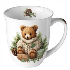 Porzellan Weihnachtsbecher Teddybär im Pullover 400 ml