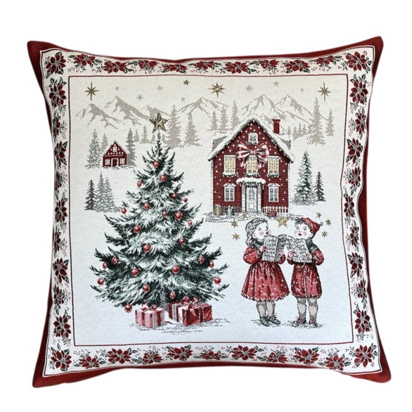 Žakárový vánoční povlak na polštář s motivem Koledníci 50x50 cm