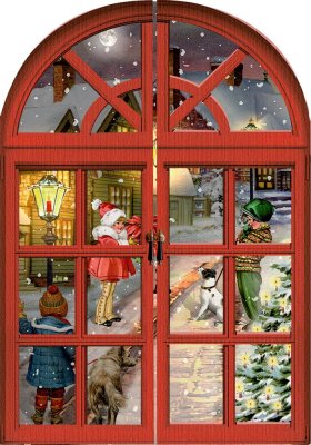 Postkarte Mini-Adventskalender Nostalgisches Fenster 16,5 x 11,5 cm
