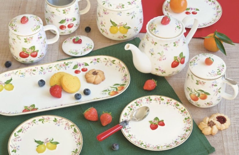 Zestaw 2 porcelanowych talerzy deserowych Truskawki i mandarynki 16 cm