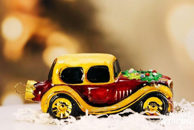 Sběratelská skleněná ozdoba na stromeček Vánoční auto