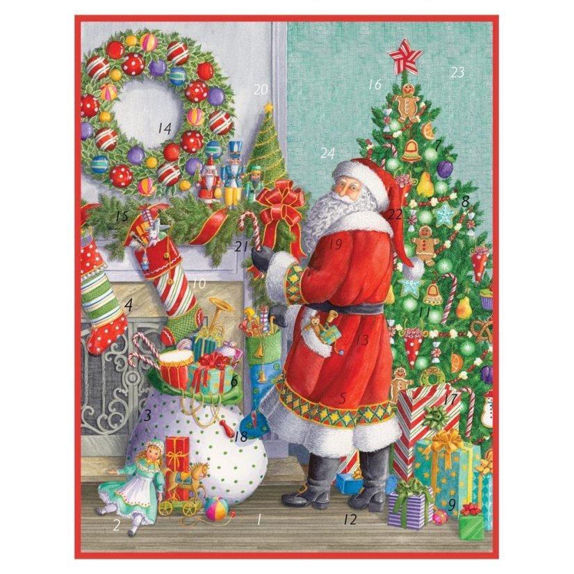 Obrázkový adventní kalendář Santa u krbu 32x41 cm