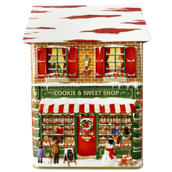 Plechová dóza Dům s cukrárnou "Sušenky a sladkosti" Plechová dóza Dům s cukrárnou "Sušenky a sladkosti"