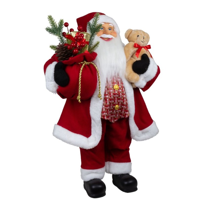 Christmas decoration Santa with teddy bear and sack 60 cm