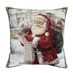 Gobelínový vánoční povlak na polštář s motivem Santa se seznamem 45x45 cm