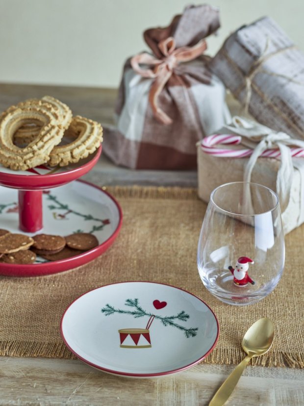 Set of 2 stoneware plates Christmas decoration 16 cm