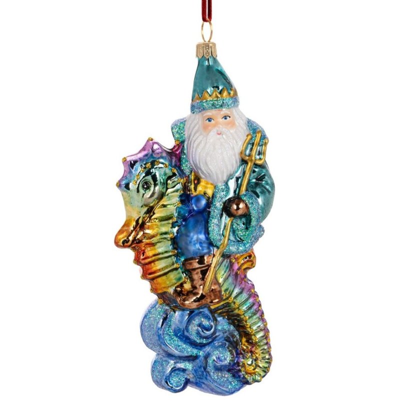 Sběratelská skleněná ozdoba na stromeček Santa na mořském koníku