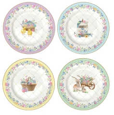 Sada 4 porcelánových dezertných tanierov Jarné kvety 19 cm