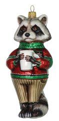 Collectible glass tree ornament Raccoon with mug