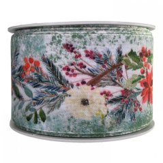 Wide Christmas fabric ribbon poinsettia 6,3 cm x 15 metres