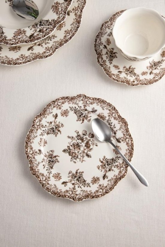 Porcelánová jídelní sada Hnědé květy – 12dílná, pro 4 osoby