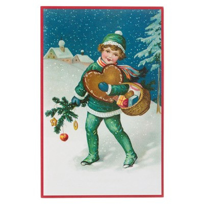 Christmas Postcard Boy with gingerbread