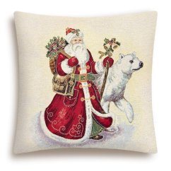 Gobelínový vánoční povlak na polštář s motivem Santa a lední medvěd 45x45 cm