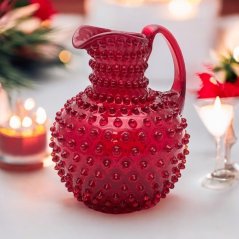 Ručne fúkaný sklenený džbán Tmavo červená 2 litre