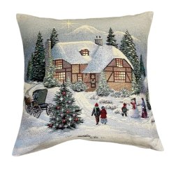 Gobelínový vánoční povlak na polštář s motivem Večer o vánocích 45x45 cm