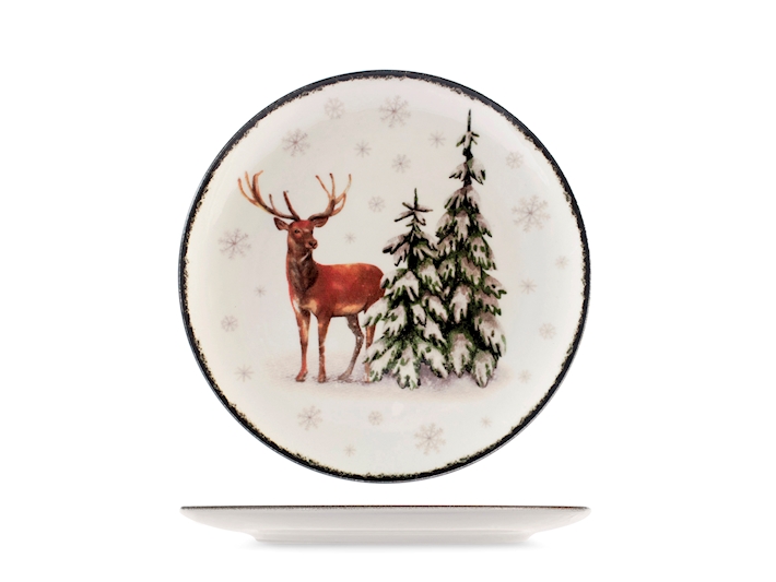Steingut Weihnachtsgeschirr für 6 Personen Waldtiere 18 Stück