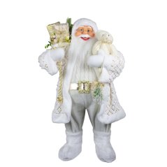 Vianočná dekorácia Santa biely a zlatý s medvedíkom 80 cm