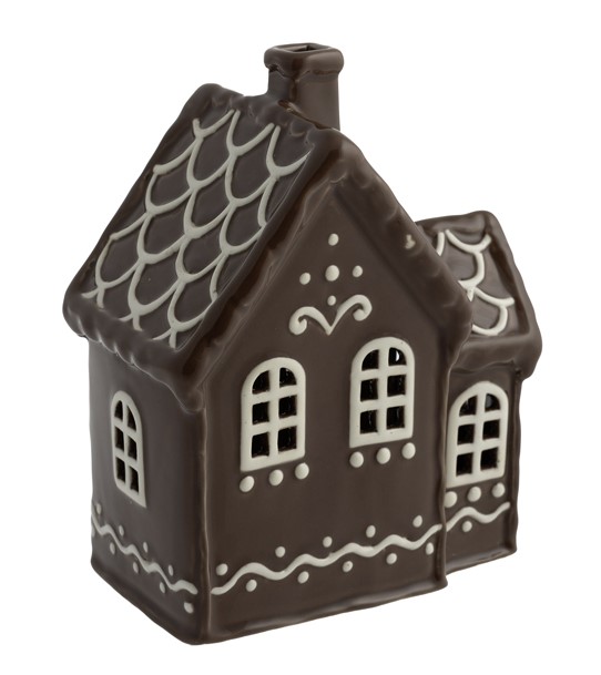 Ceramic candle holder House - Gingerbread house brown glossy 15 cm