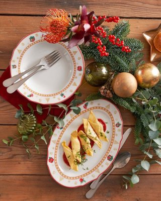 Porcelánový oválny servírovací tanier Vianočné ozdoby 32 cm