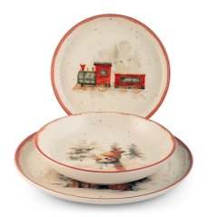 Stoneware Christmas dining set for 6 persons Christmas train 18 pcs