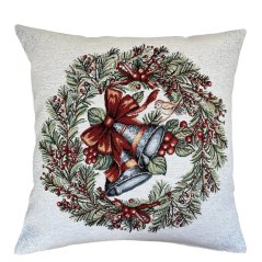 Gobelínová vianočná obliečka na vankúš s motívom vianočného venca 45x45 cm