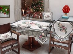 Tapestry christmas tablecloth with motif christmas ornaments grey-brown