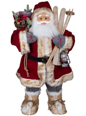 Vánoční dekorace Santa v červeném kabátku s lyžemi 80 cm