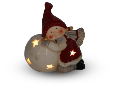LED svícen Dívka se sněhovou koulí 12 cm