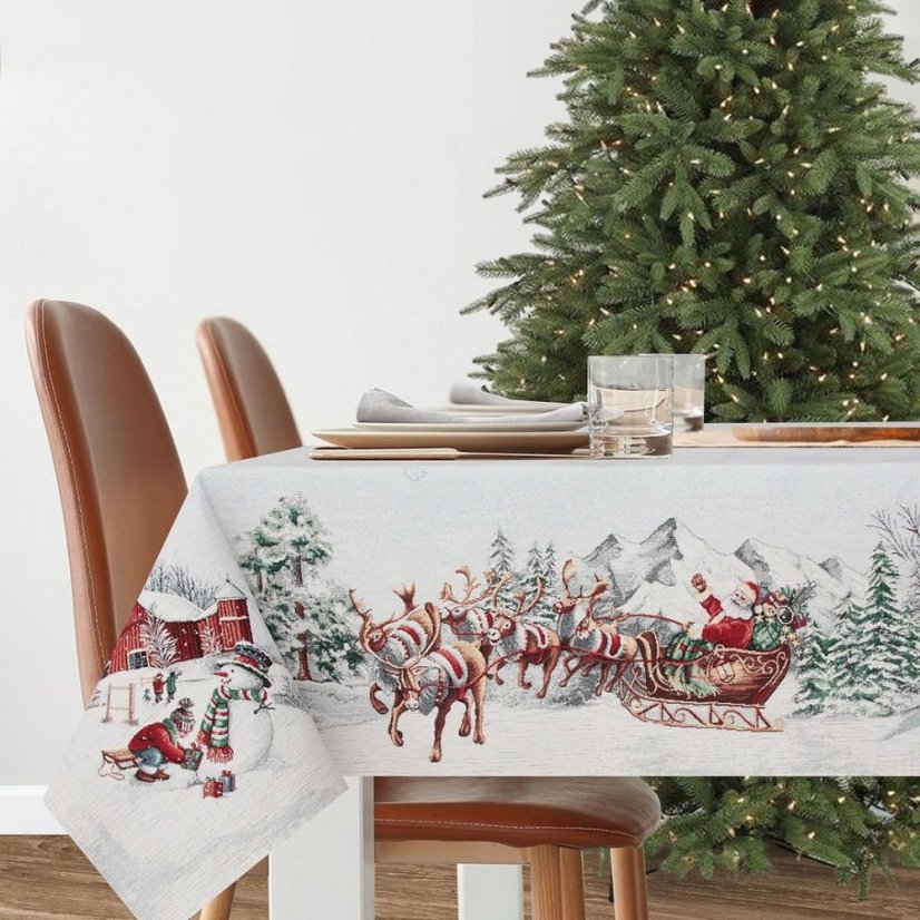 Gobelínový vánoční ubrus s motivem Santa na saních