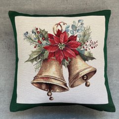 Gobelínový vánoční povlak na polštář s motivem Zvonek - zelený 45x45 cm