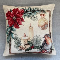 Gobelínový vánoční povlak na polštář s motivem Ptáček na větvi 45x45 cm