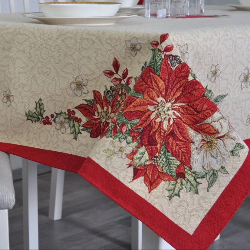 Vánoční ubrus s motivem Poinsettia