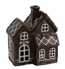 Keramik-Kerzenhalter House - Lebkuchenhaus braun glänzend 14 cm
