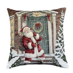 Gobelínový vánoční povlak na polštář s motivem Santa u domu 45x45 cm