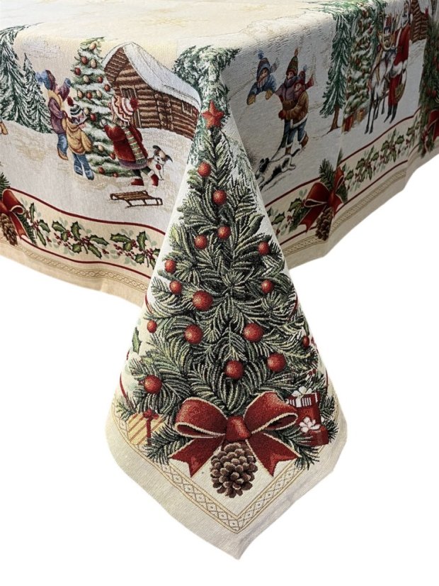 Vánoční ubrus s motivem Sněhové hrátky - Velikost: 140x260 cm