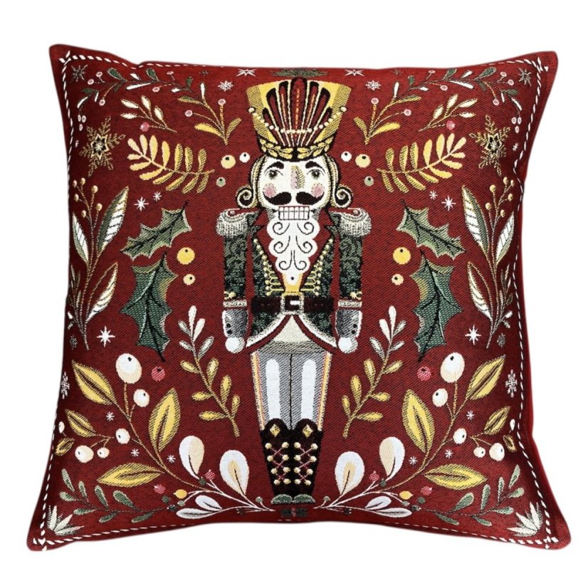 Žakárový vánoční povlak na polštář s motivem Louskáček 50x50 cm