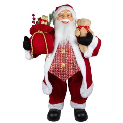 Vánoční dekorace Santa s medvídkem a pytlem 80 cm