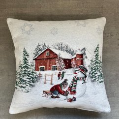 Gobelínový vánoční povlak na polštář s motivem Zimní prázdniny 45x45 cm