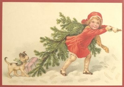 Christmas Postcard Girl with tree
