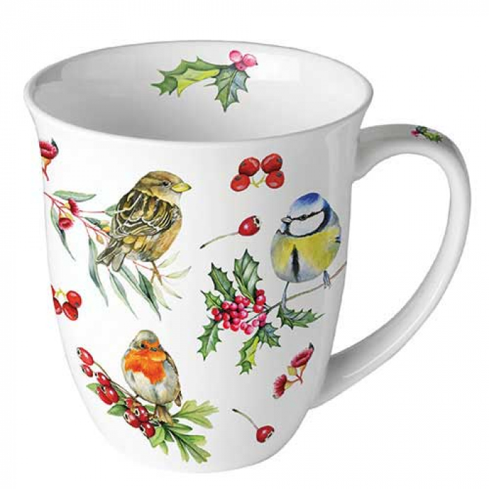 Porcelánový vánoční hrnek Ptáci 400 ml