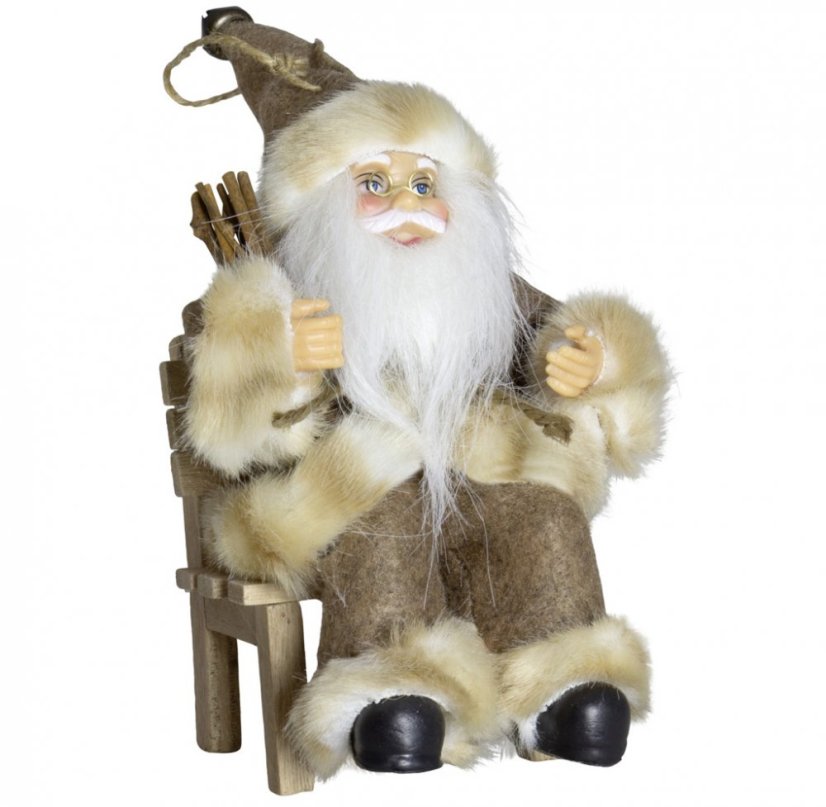 Ozdoba na stromeček Santa v hnědém kabátku 18 cm
