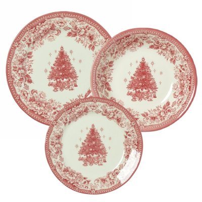 Ceramic Christmas dinner set for 6 people – Christmas Tree – red, 18 pieces