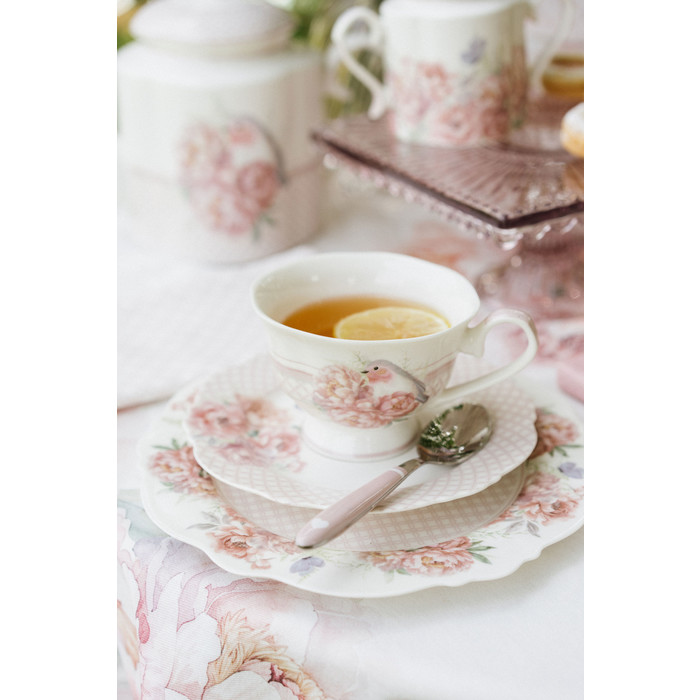 Set aus zwei Porzellantassen mit Untertasse Pfingstrosen 220 ml