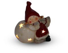 LED candle holder Girl with snowball 12 cm