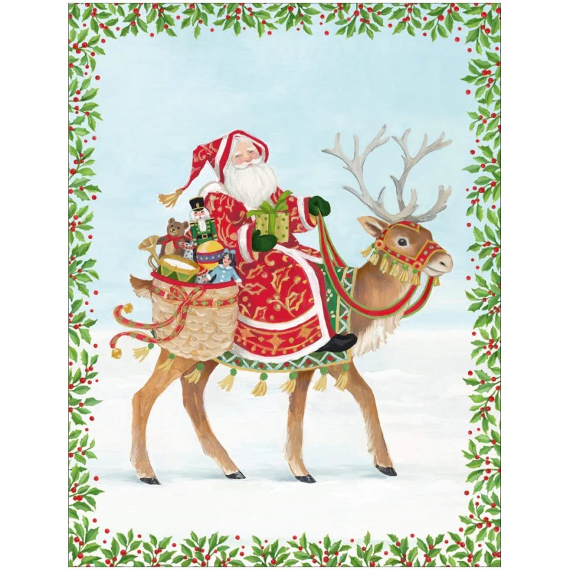 Christmas card Santa and reindeer 12 x 15 cm