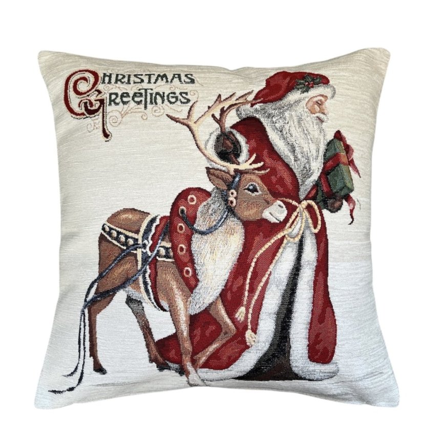 Gobelínový vánoční povlak na polštář s motivem Santa se sobem 45x45 cm