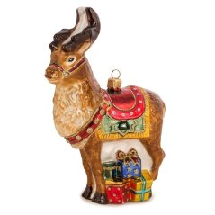 Collectible glass tree ornament Reindeer with gifts