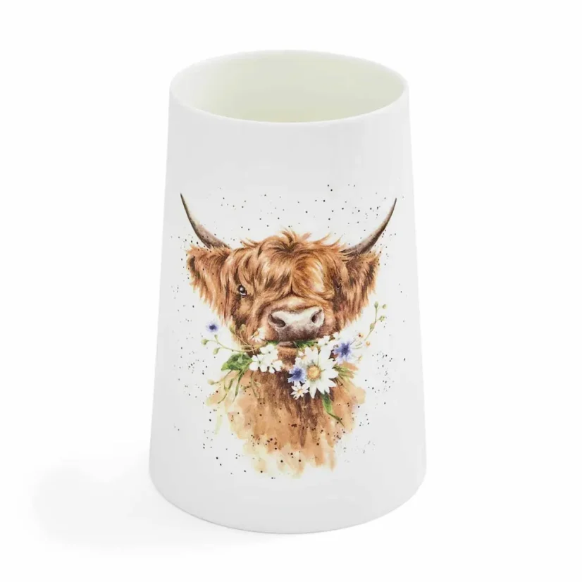 Veľká porcelánová váza Škótska krava s kvetmi