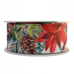 Christmas fabric ribbon poinsettia 3,8 cm x 15 meters